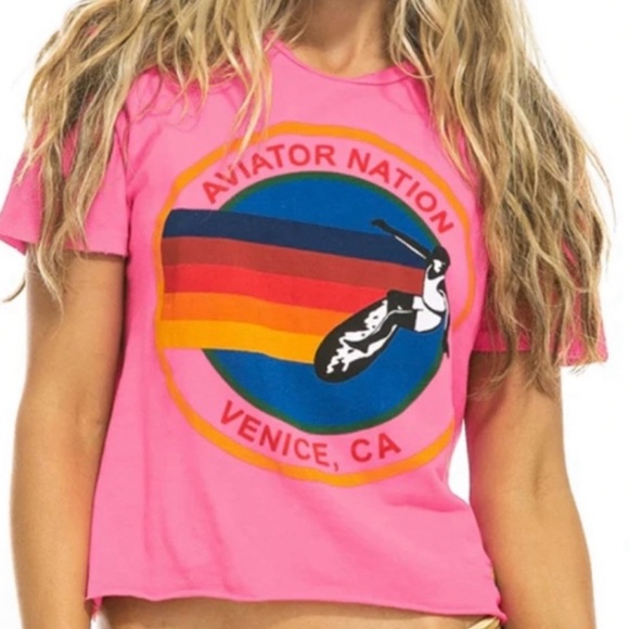 Aviator Nation Tops - AVIATOR NATION Neon Pink Venice, CA Boyfriend Tee Short Sleeve l Top | Size XL